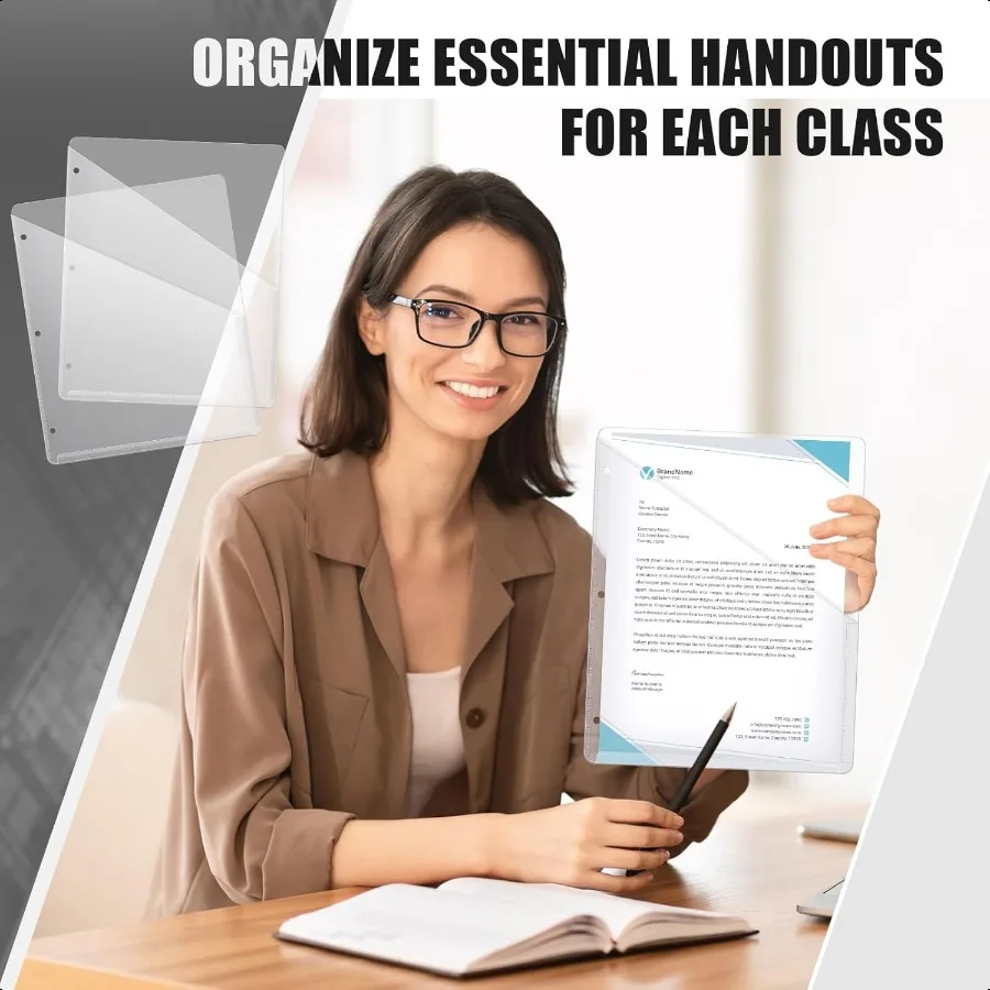 24 قطعة جيوب الموثق ل 3 حلقة الموثق المجلدات البلاستيكية الشفافة الأكمام 3 حفرة لكمة وثيقة فواصل بولي مائل ملف سترة Org