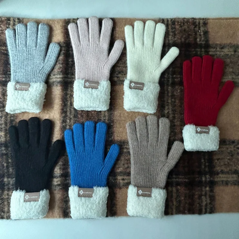 2023Autumn and Winter Wool Korean Style Knitting Wool Gloves All-Match Gift Thickened Warm-Keeping and Cold-Proof Knitted Touch