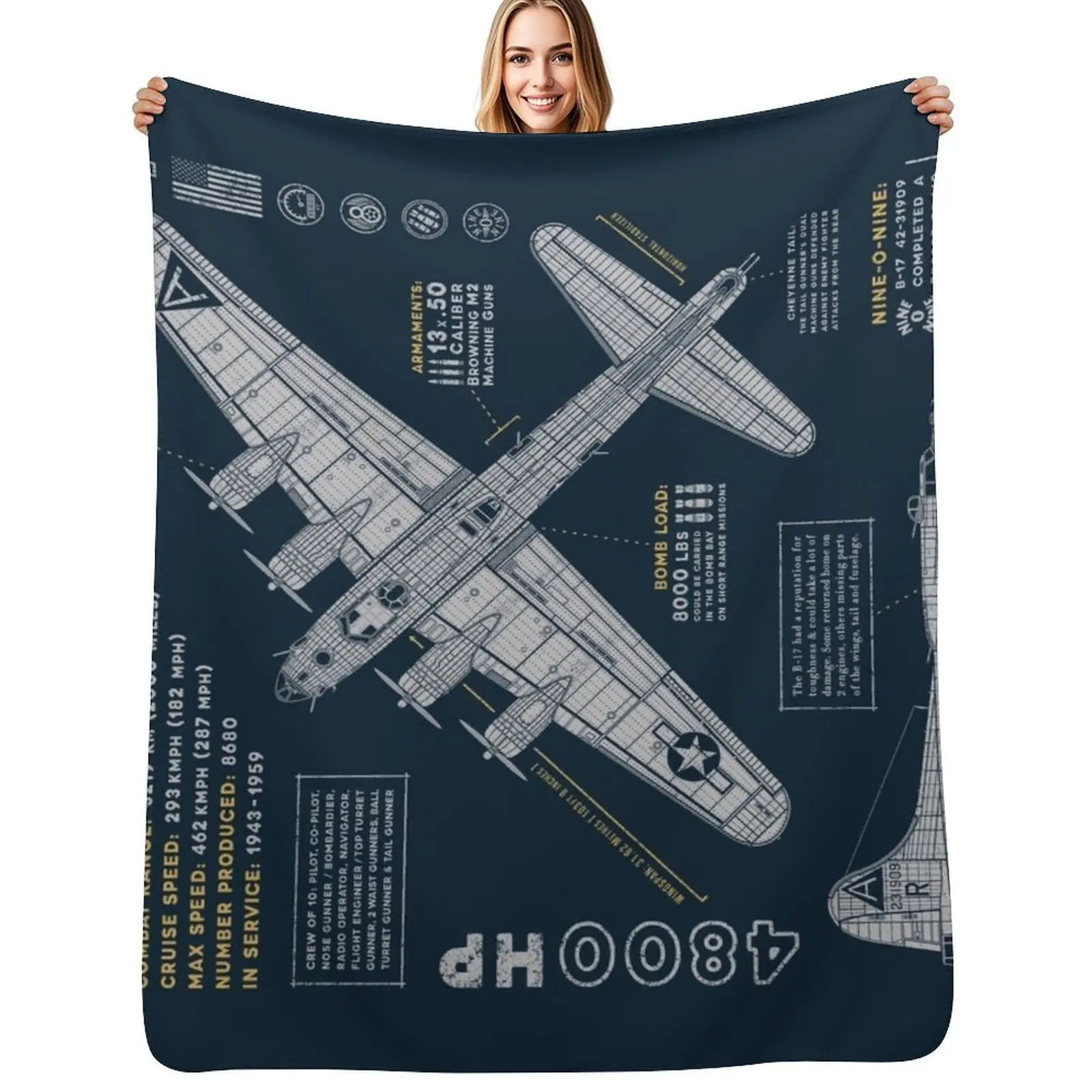 B-17 Flying Fortress Throw Blanket Weighted Luxury St halloween Camping Beautifuls Furrys Blankets