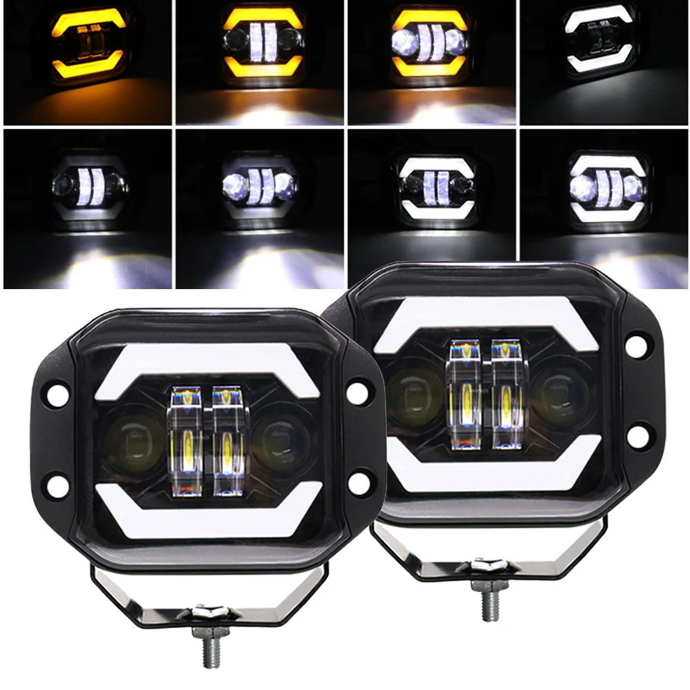

2PCS 4.8Inch White Amber Led Work light Bar 12-24V LED Headlight Auto Driving Fog Lamp for Offroad Trucks Boat Tractor ATV UTV