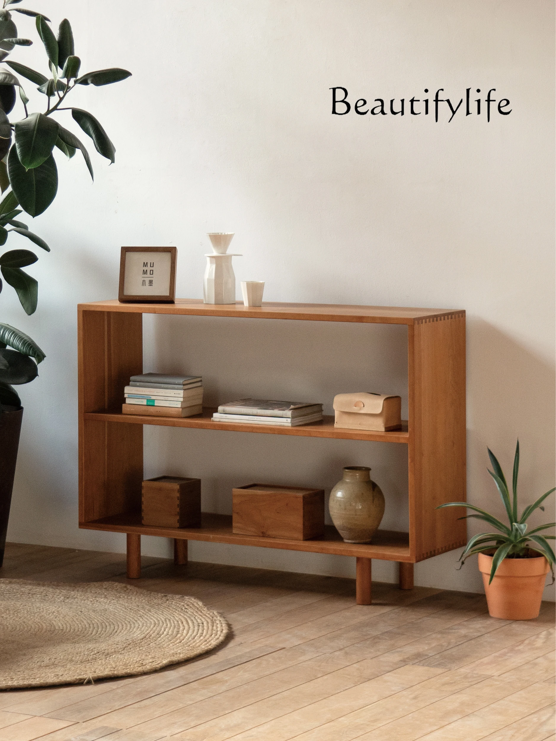 

Double-Layer Square Counter Cherrywood Storage Rack Japanese-Style Environmental Protection Solid Wood Bookcase Storage