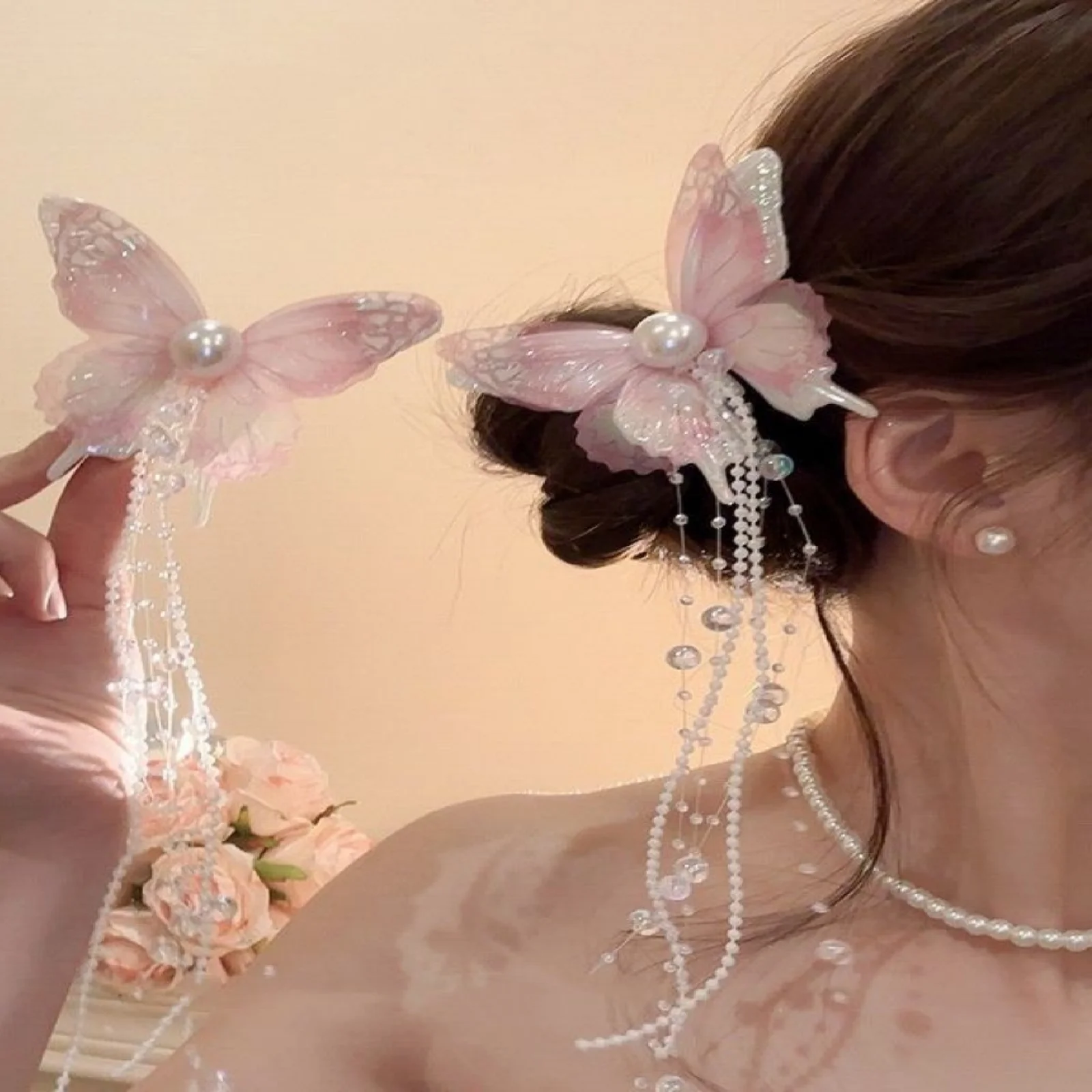 

1PC Spiritual Hair Card Butterfly Tassel Hair Clip Female Long Tassel Pendant Hair Accessories Super Fairy Niche Photo Headwear