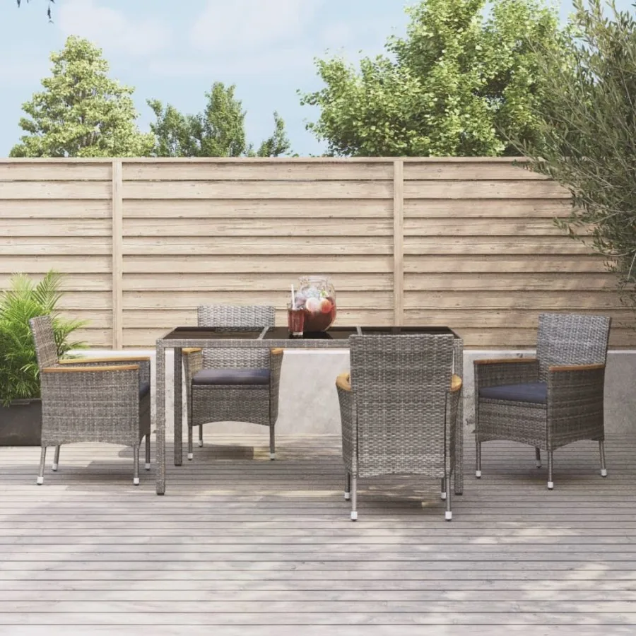 

5 Piece Patio Dining Set with Cushions Gray Poly Rattan