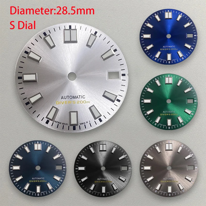 

28.5mm Watch Dial S Logo Green Luminous NH35 Dial Fits for NH35 NH36 Movement Mechanical Single Calendar Watch Faces