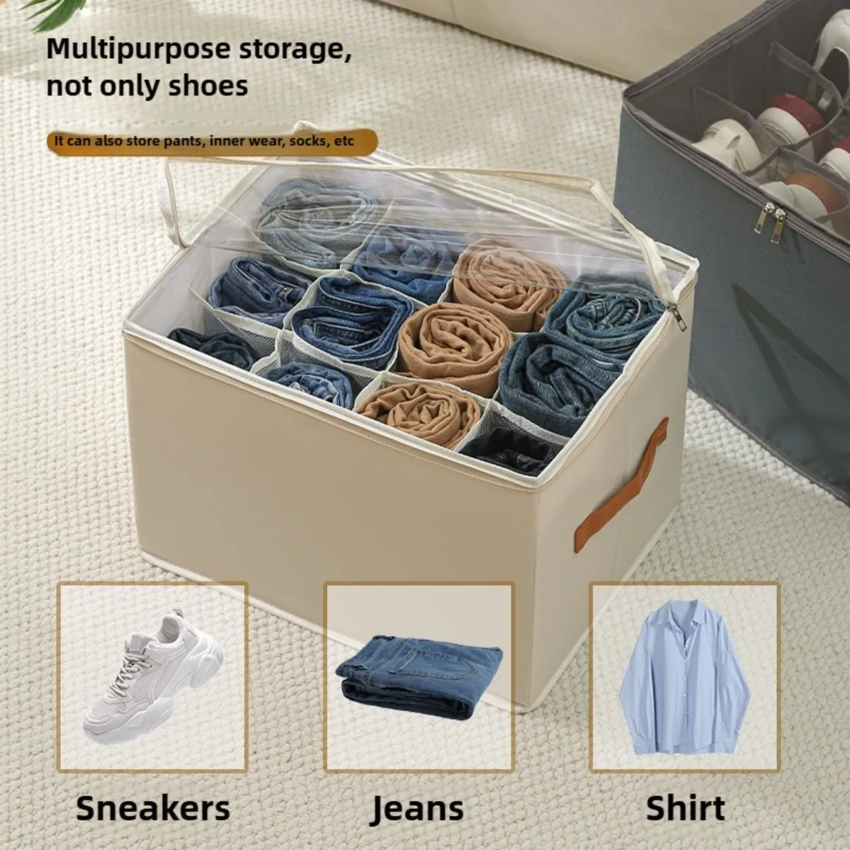 Shoe Organizer for Closet Foldable Shoe Box with Dividers Clear Cover Space Saving Shoe Storage Organizer Cabinet 16 pairs