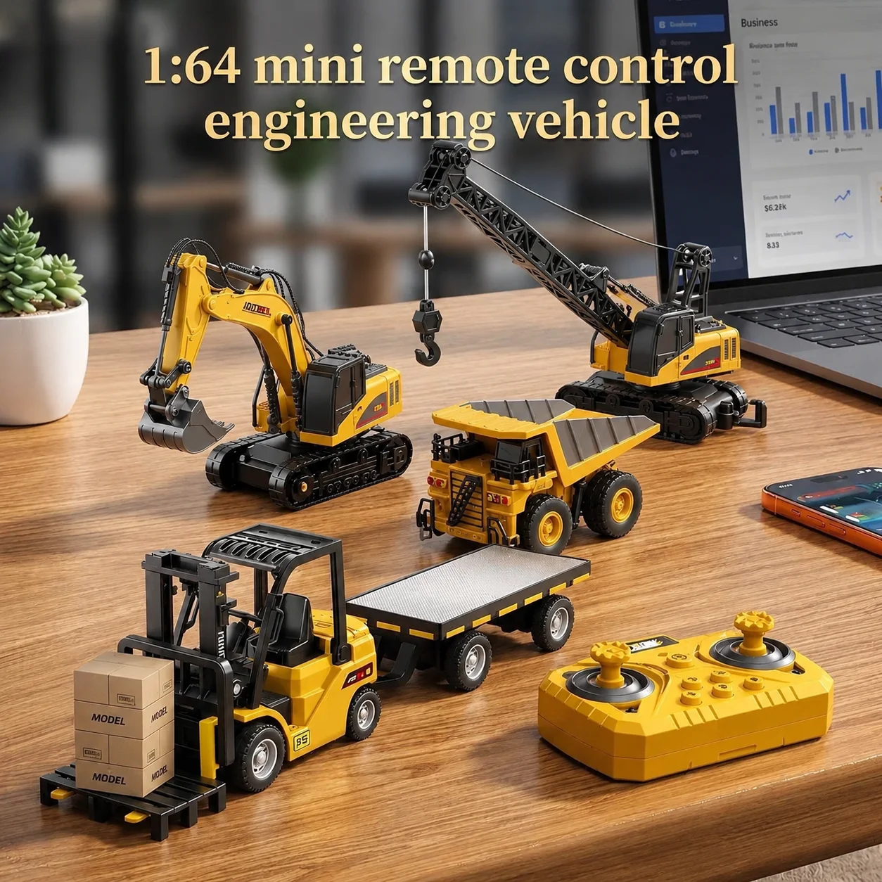Dump Truck Toy - 1:64 RC Crane and Forklift 2-in-1