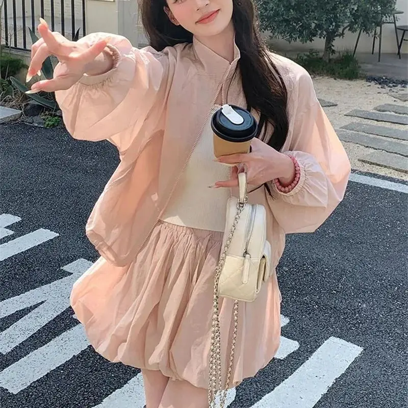 Short top Flower Bud Skirt Set for Women Summer Sweet Wear Complete Set of Sun Protection Clothes Half Body Skirt Two-Piece Set