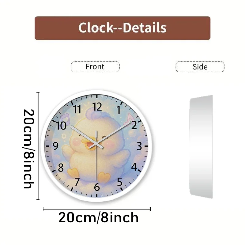 Duck And Music Cartoon Round Silent Hanging Wall Clock, Suitable For Living Room, School, Study Room, Bedroom, Children's Gifts