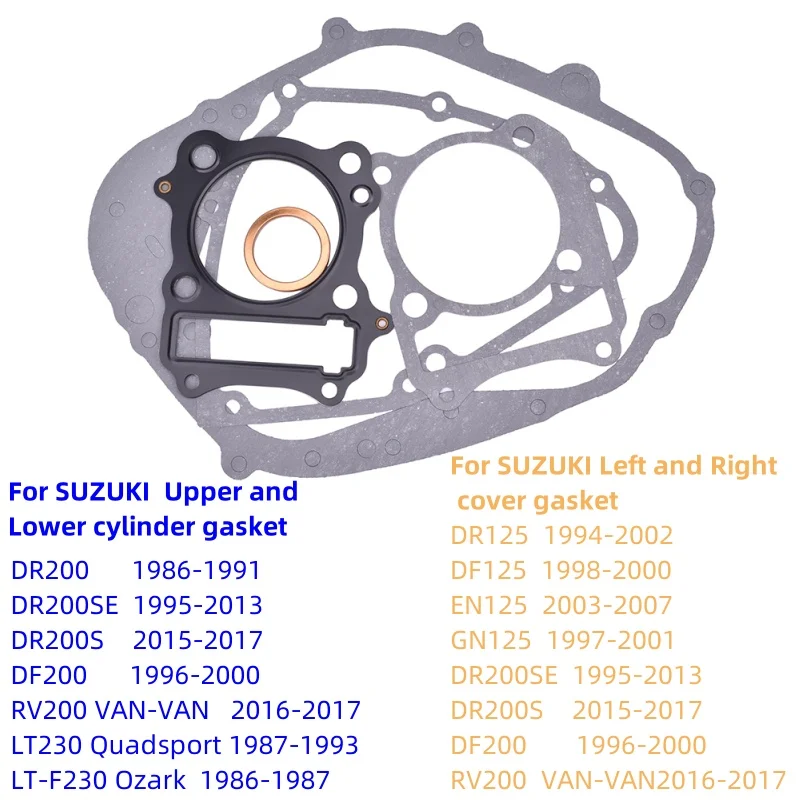Motorcycle Cylinder Overhaul Cover Gasket Kit for Suzuki DR200 Djebel DF200 RV200 VAN-VAN DR200S DR200SE DR125 DF125 EN125 GN125