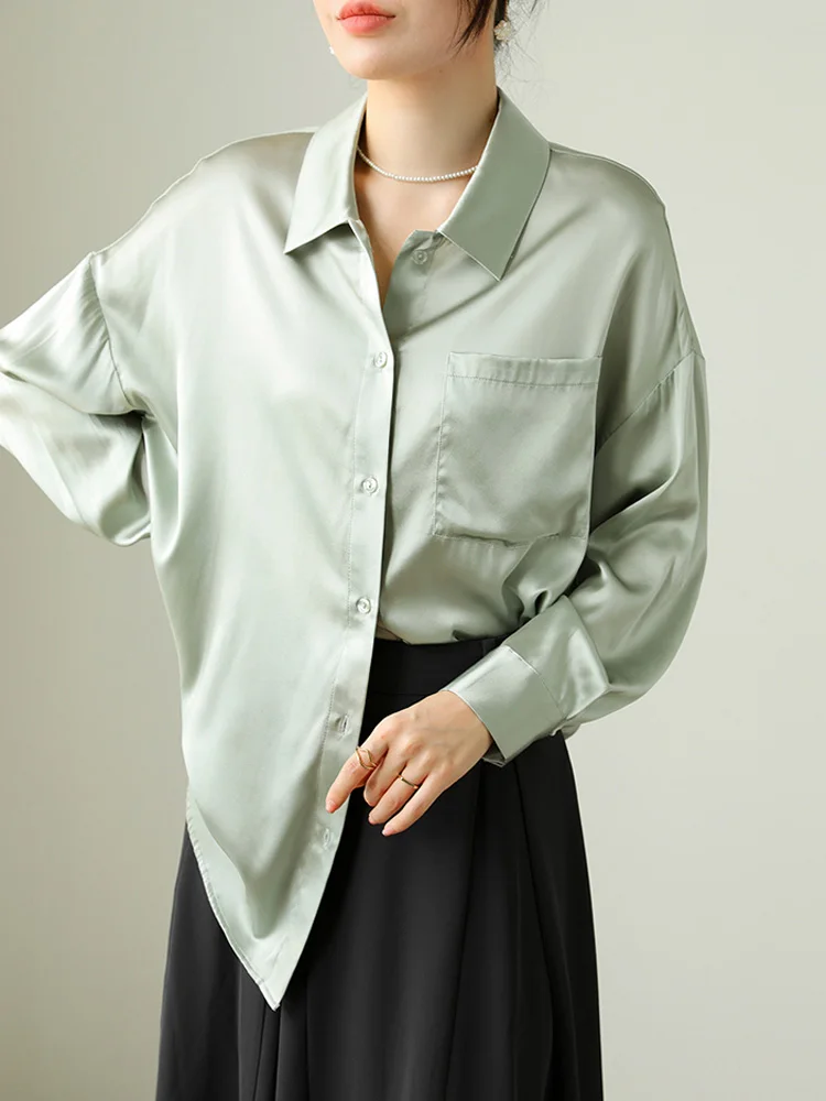 SuyaDream, Woman Loose Shirts, 93%Silk 7%Spandex, Solid Oversize Blouses, 2024 Spring Summer Chic Top