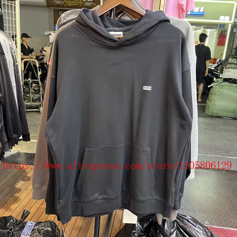 Chest Flocking Small Box Label KITH Hoodie Winter Autumn Sweatshirts Men Women High Quality Loose Cotton Hooded Pullovers Tops