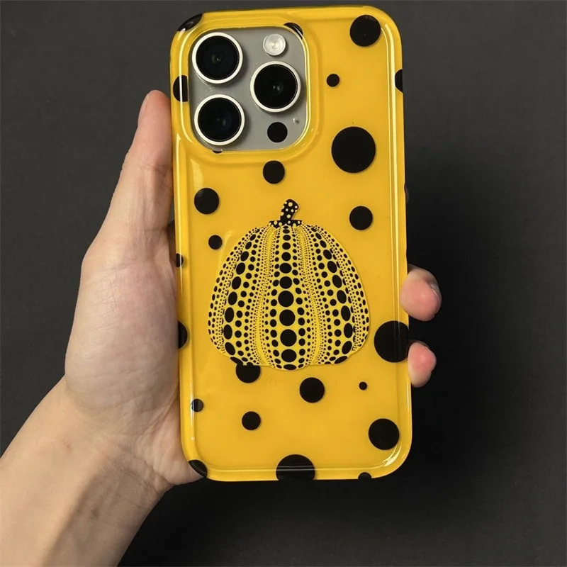 Transparente schwarze Polka Dot-Kürbis-Handyhülle mit großem Loch für iPhone 11, 12, 13, 14, 15, 16 Pro Max – Detail 3
