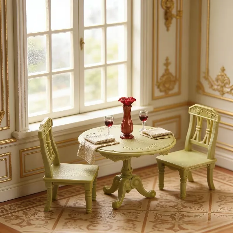 4pcs Mini Retro Dining Table and Chair Model Double-person Table and Chair Set European DIY Miniature Scene Accessories