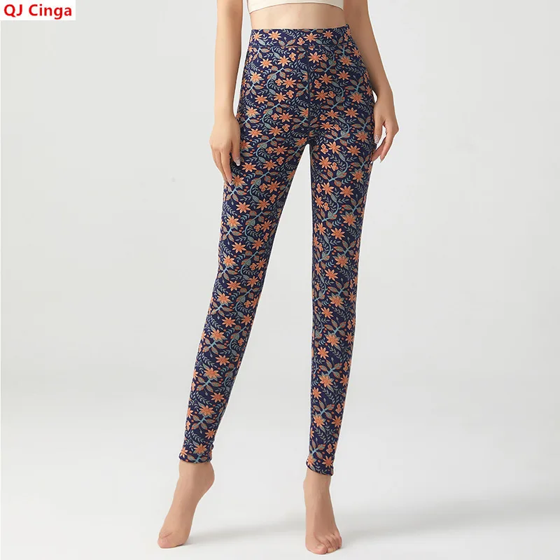 

New Winter Women's Warm Pants, High Elasticity Stylish Printed Pants，Thermal Underwear Bottoms。
