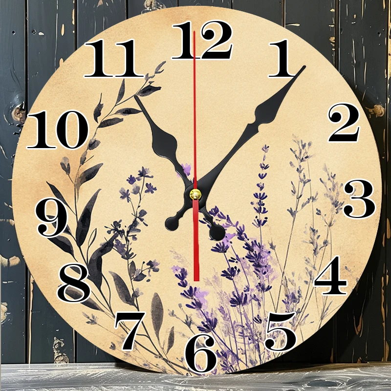 Rustic Wooden Wall Clock with Hand - drawn Floral Print: Blend of Timekeeping and Artistic Elegance