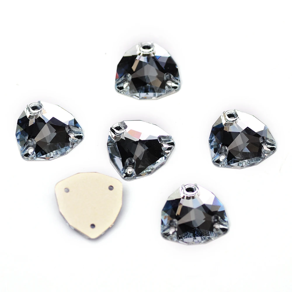 Light Sapphire Shiny Trilliant flatback glass sewing rhinestone 3 holes glass stone for DIY wedding dress Accessories