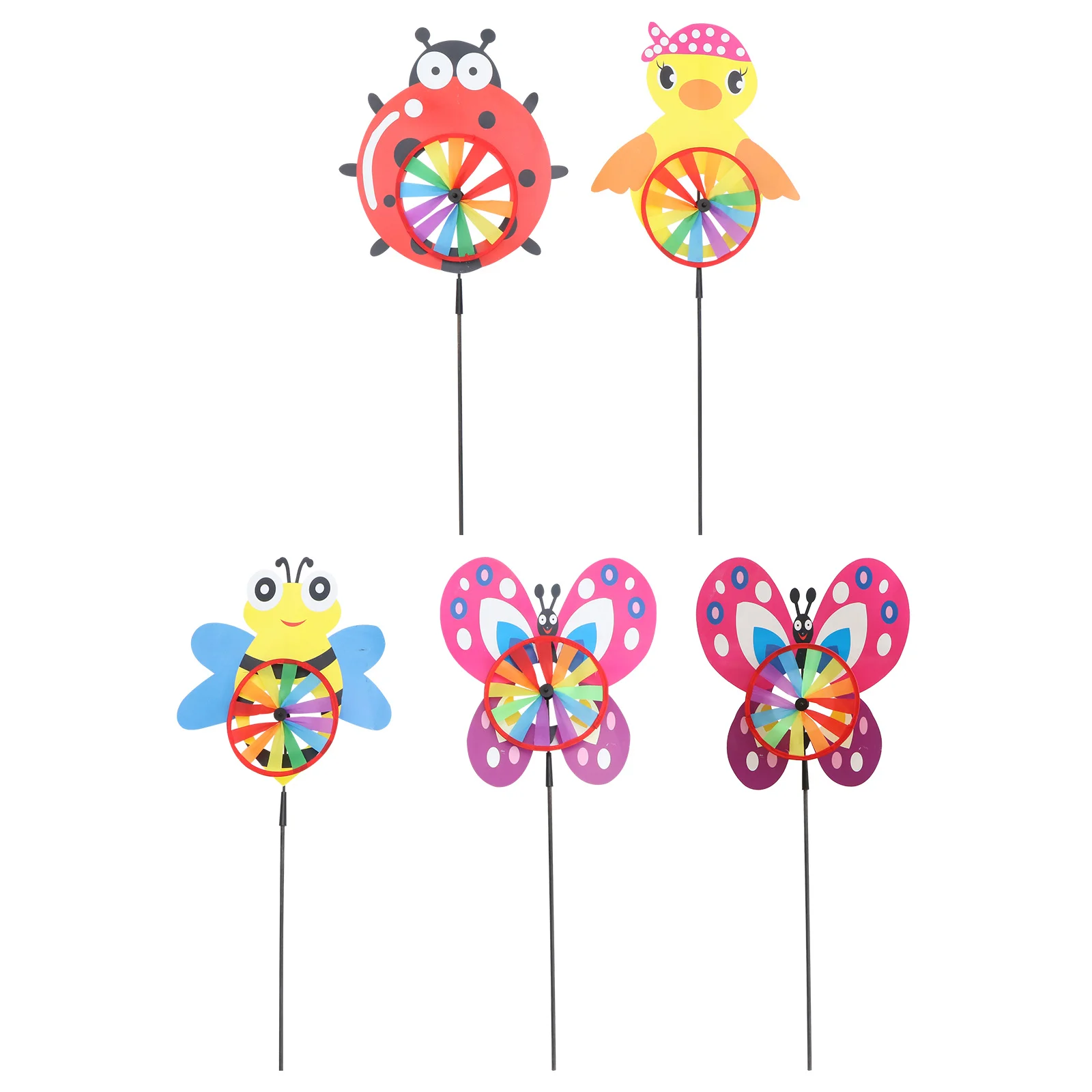 5개 동물 모양 풍차 밝은 색상 장식용 야외 정원 잔디 풍차 파티에 완벽한 어린이용 풍차 장난감