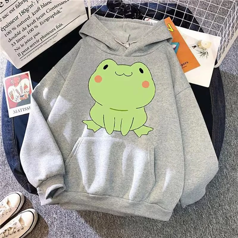 

Cartoon Frog Printing Hoodies Harajuku Casual Sweatshirt Men Women Oversized Loose Hooded Casual Autumn Winter Fleece Pullover