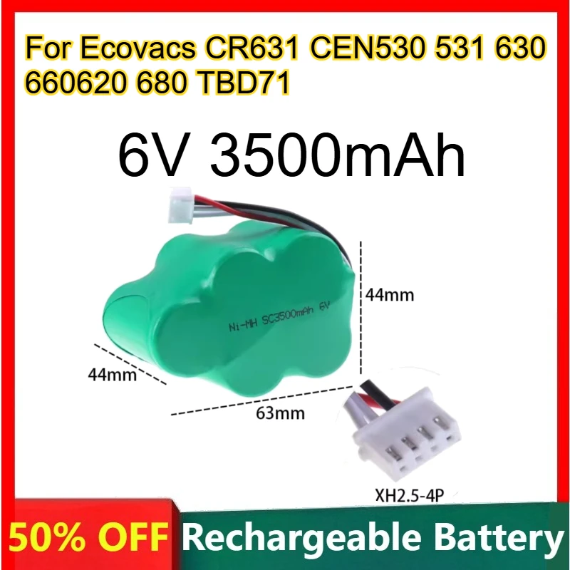 

Nickel-hydrogen Battery 6V 3500mAh for Ecovacs CR631 CEN530 531 630 660620 680 TBD71 Large Capacity Rechargeable Batteries