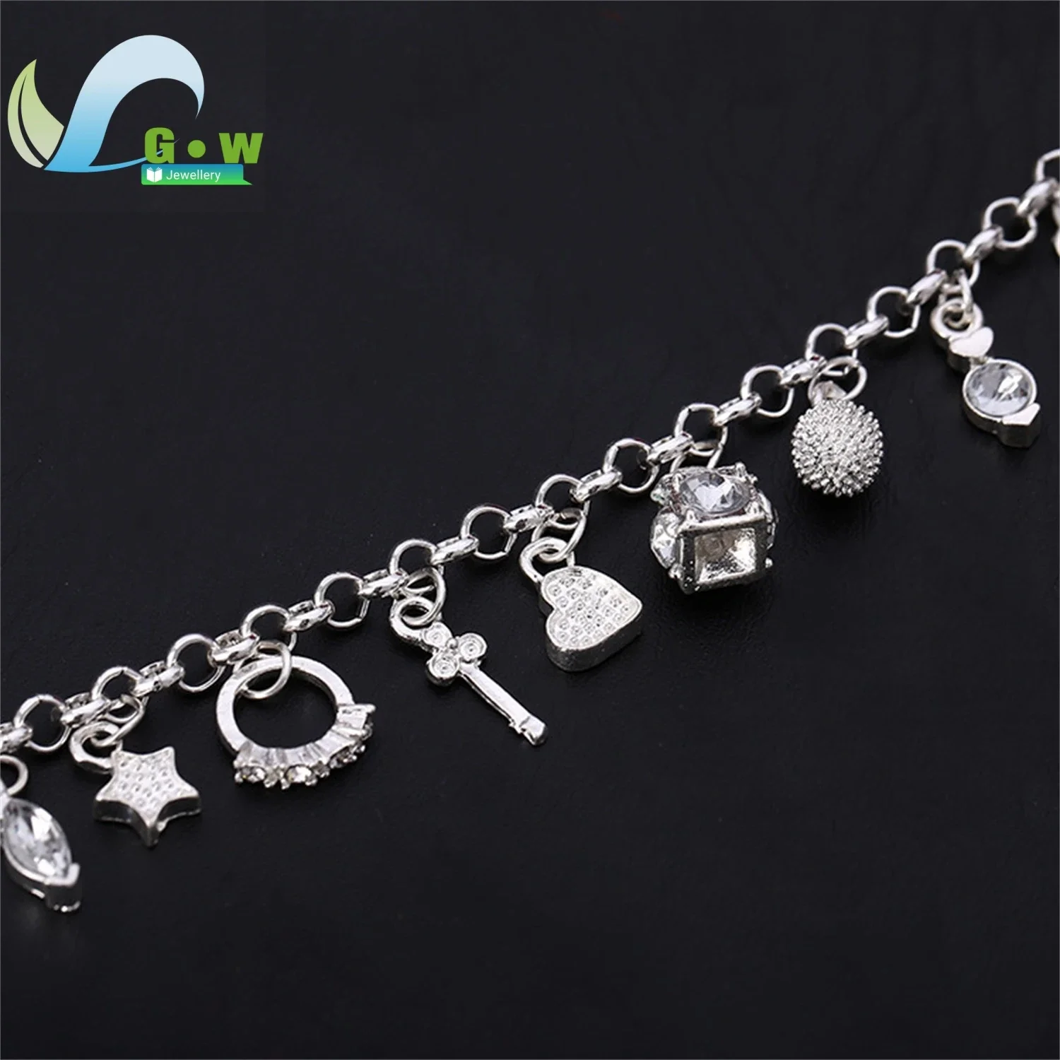 Elegant Women 925 Sterling Silver Minimalist Bracelet Thirteen Pendants European Style Charm Jewelry Multi Element Fashion