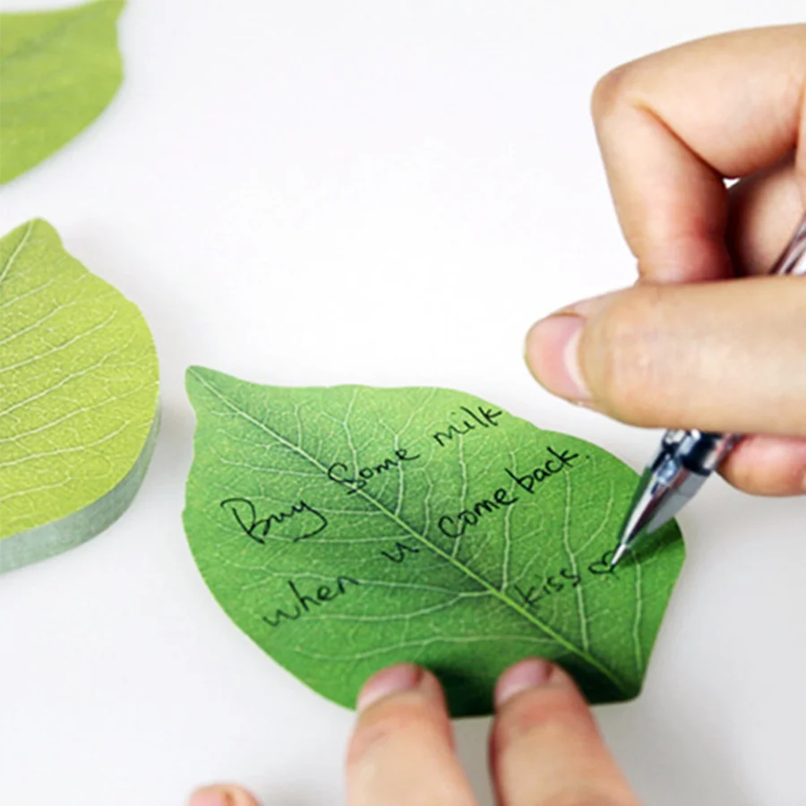 50 Sheets/Pad Creative Green Leaf Shaped Sticky Notepad, Photo Wall Refrigerator Decoration Sticker, Novelty Memo Note Pad for H image 5