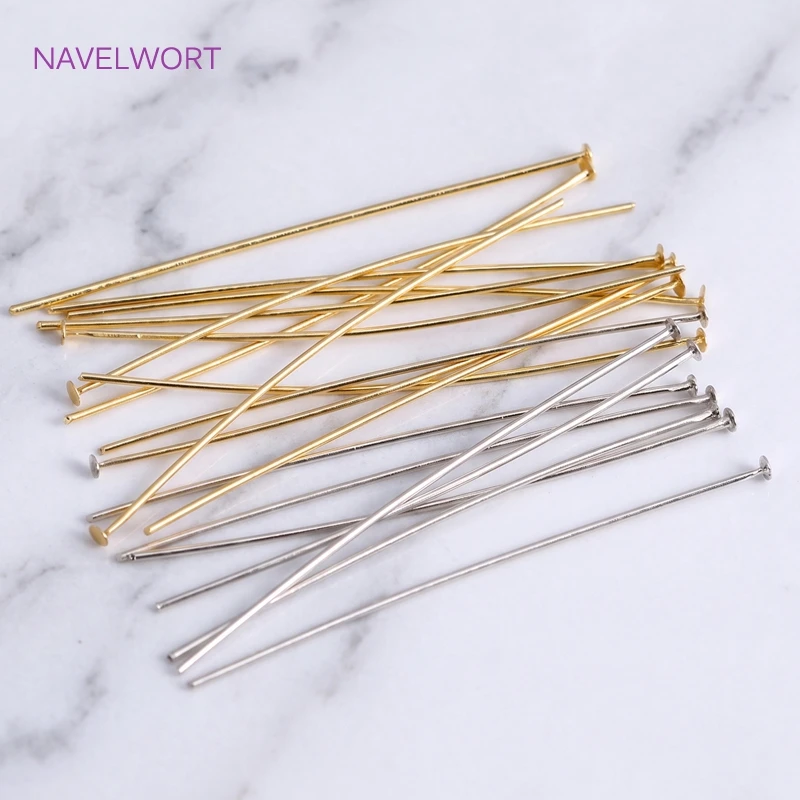 20-50mm 14K Gold Plated Ball Pins/Eye Pins/Flat Head Pins For Jewelry Making,Brass Metal Wire Pins,DIY Jewelry Pins Supplies