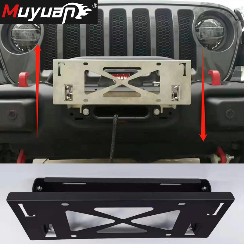 Front Licenses Plate Holder For Jeep Wrangler JK JL Move UP Down With Loke Black Silver License Plate Base