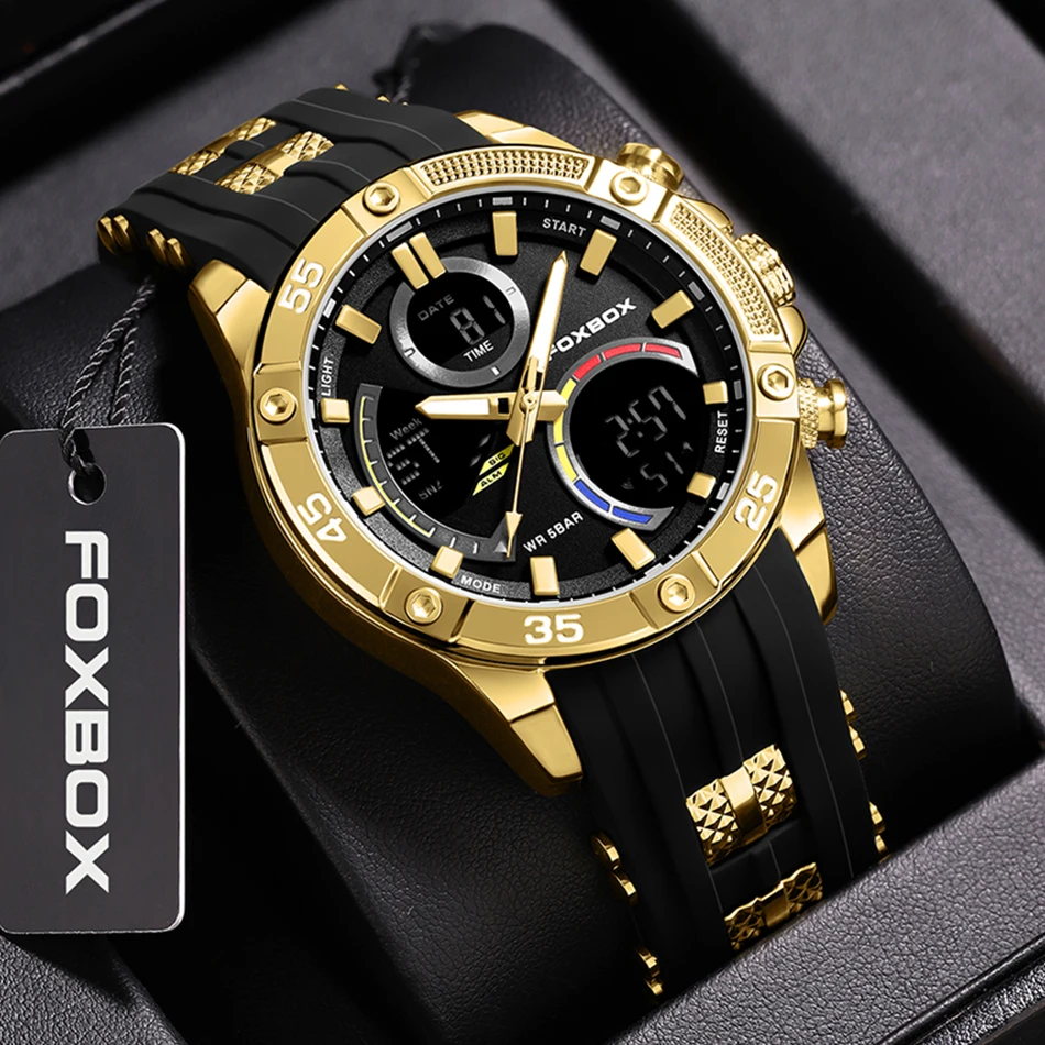 LIGE Men Watch FOXBOX Top Luxury Brand Man Military Sport Quartz Wrist Watches Silicone LED Digital Clock Relogio Masculino+BOX