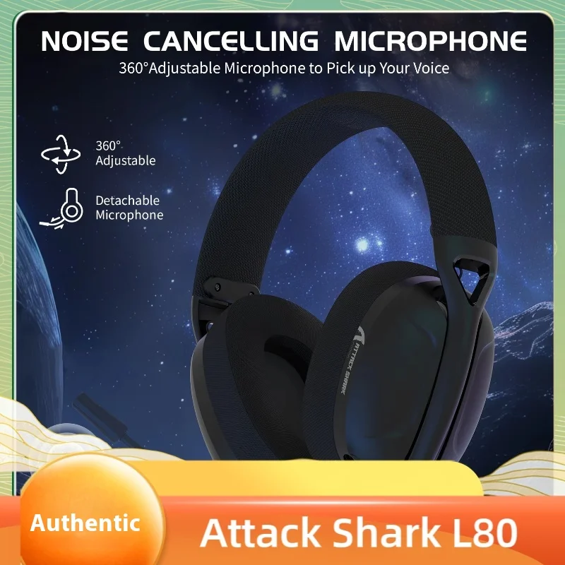 Attack Shark L80 Tri-mode Gaming Headset  Lightweight 180g  5.1 Channel Hi-Fi Stereo Surround Sound Pluggable Microphone