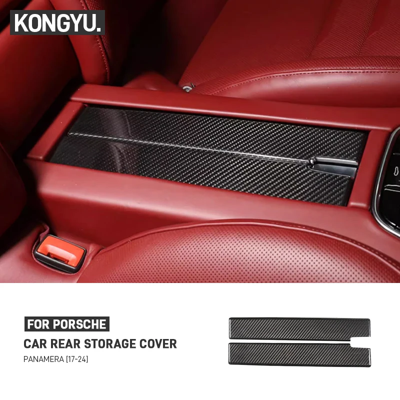 

For Porsche Panamera 2017-2024 Dry Carbon Fiber Car Rear Storage Box Panel Trim Cover Sticker Interior Decoration Accessories