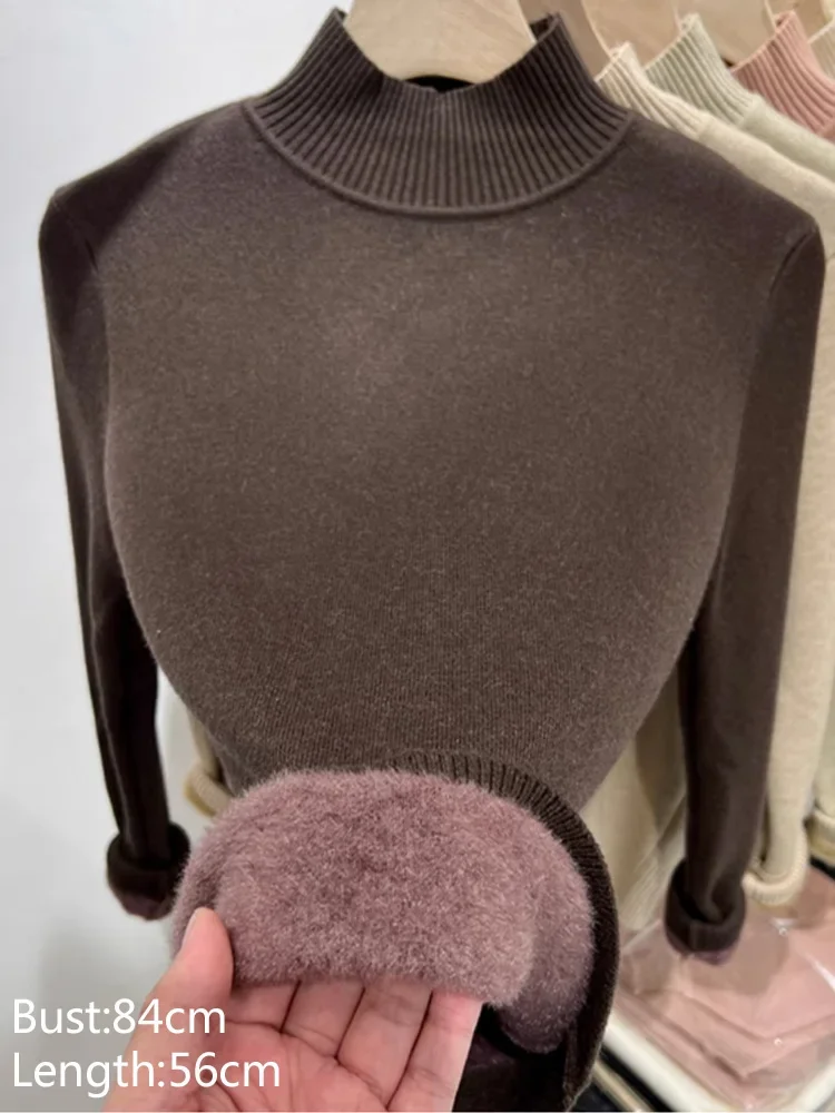 

Новые осенне-зимние женские утепленные пуловеры, свитера, модные флисовые вязаные базовые топы с длинными рукавами, повседневная офисная женская одежда 18