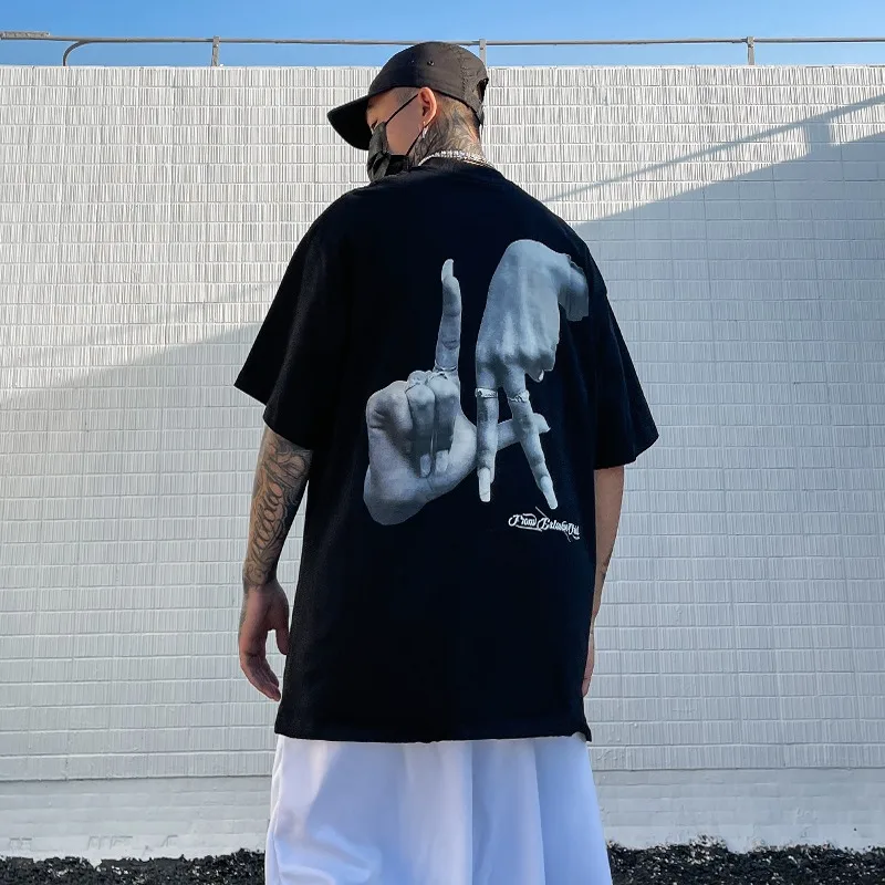 

Белые, черные летние футболки Y2K с принтом пальцев и рук для мужчин и женщин, уличная одежда с короткими рукавами, повседневные футболки с круглым вырезом