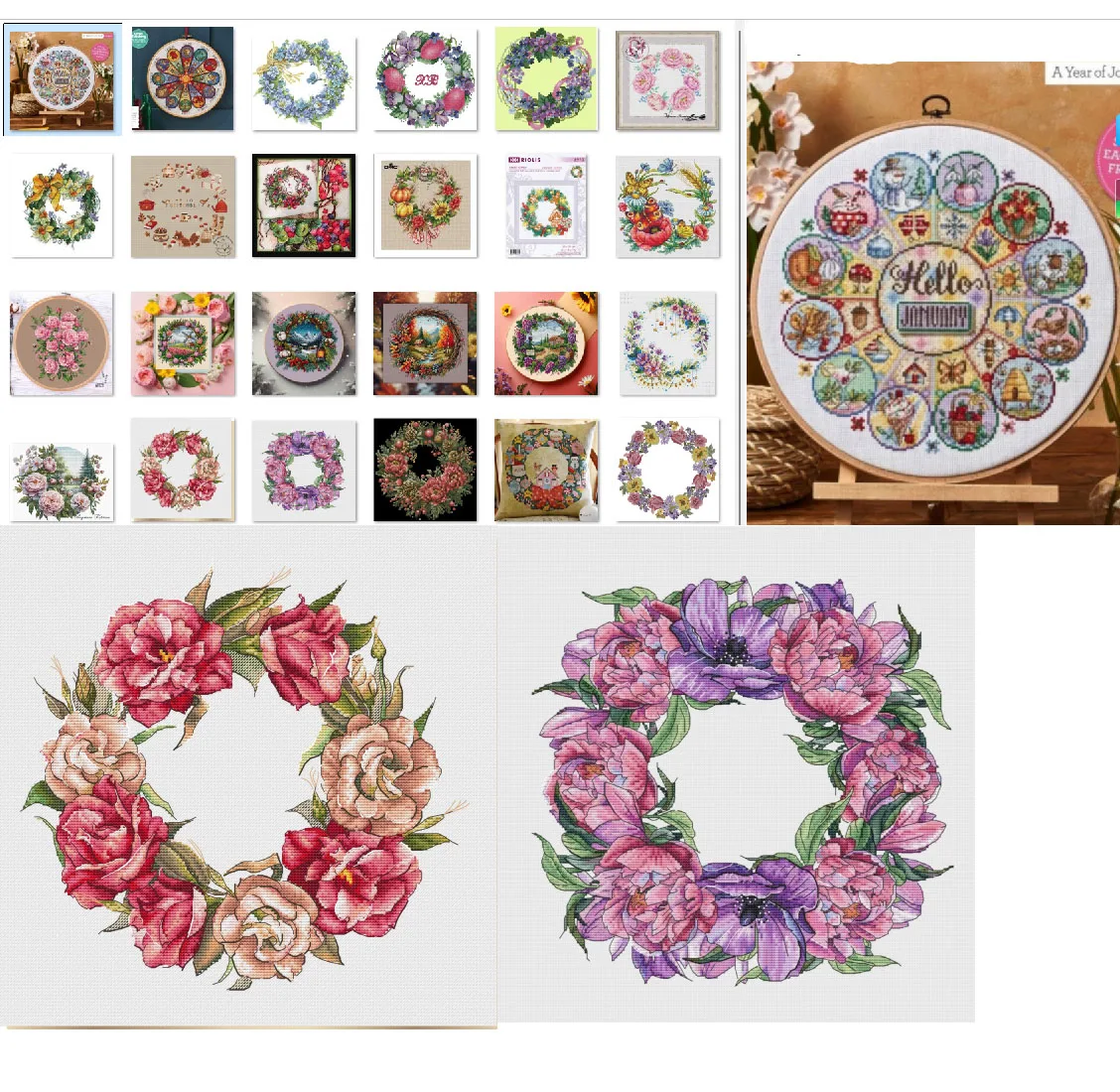 

Cross Stitch Kit DIY Set Decoration Cross Stitch Set New Crafts Handmade Embroidery Peony and Sea Anemone Wreath 40-40