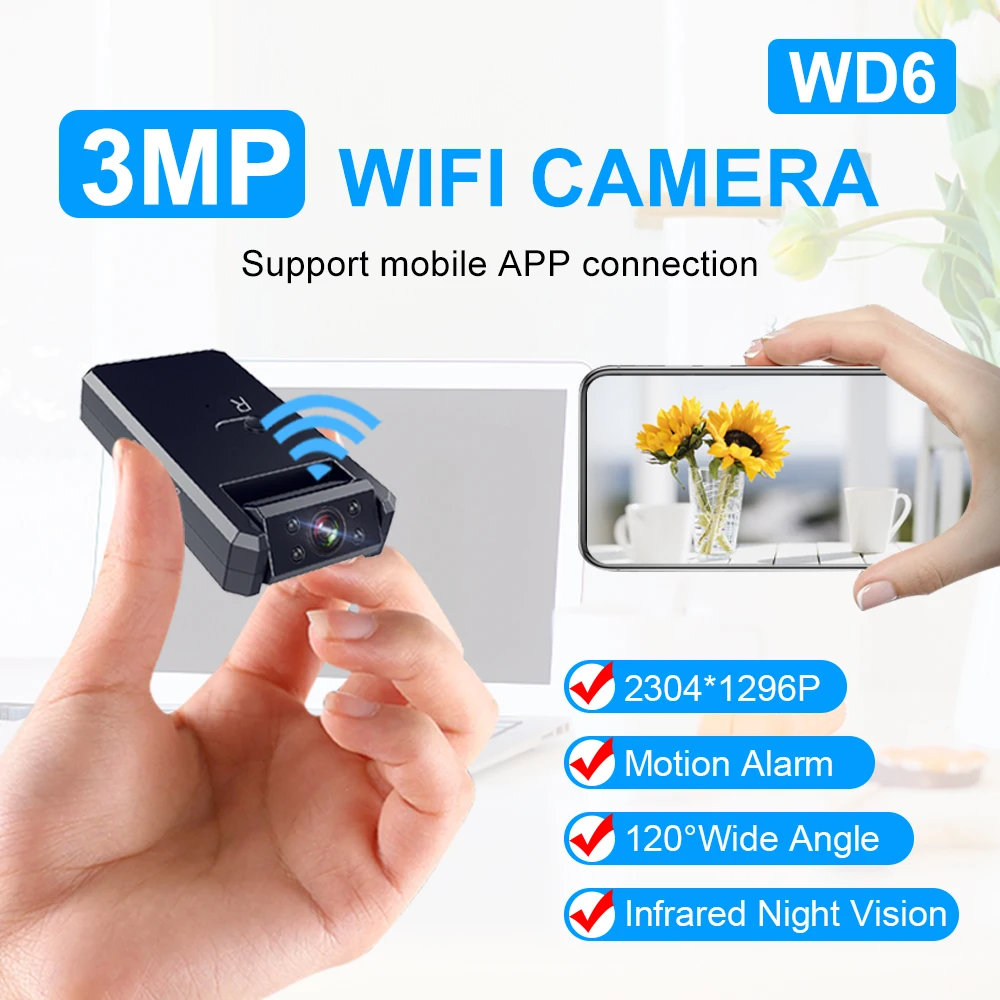 

WD6 мини-камера WiFi 1080P HD Беспроводная IP микро-камера удаленный монитор крошечный видеорегистратор Обнаружение движения мини-камера Ночная