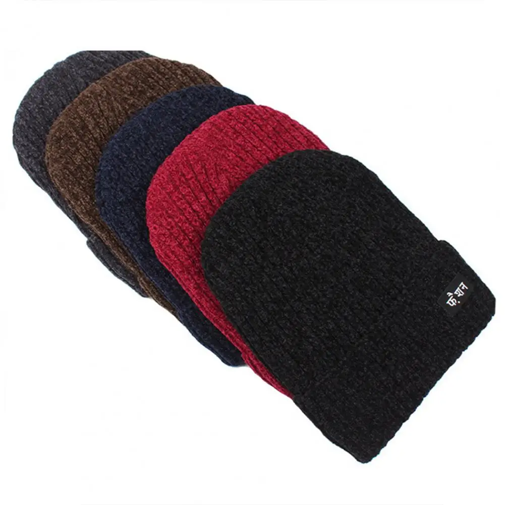 Stretchy Men Hat Winter Knitted Hat with Fleece Lining for Outdoor Activities Anti slip Windproof Beanie with Ear Protection