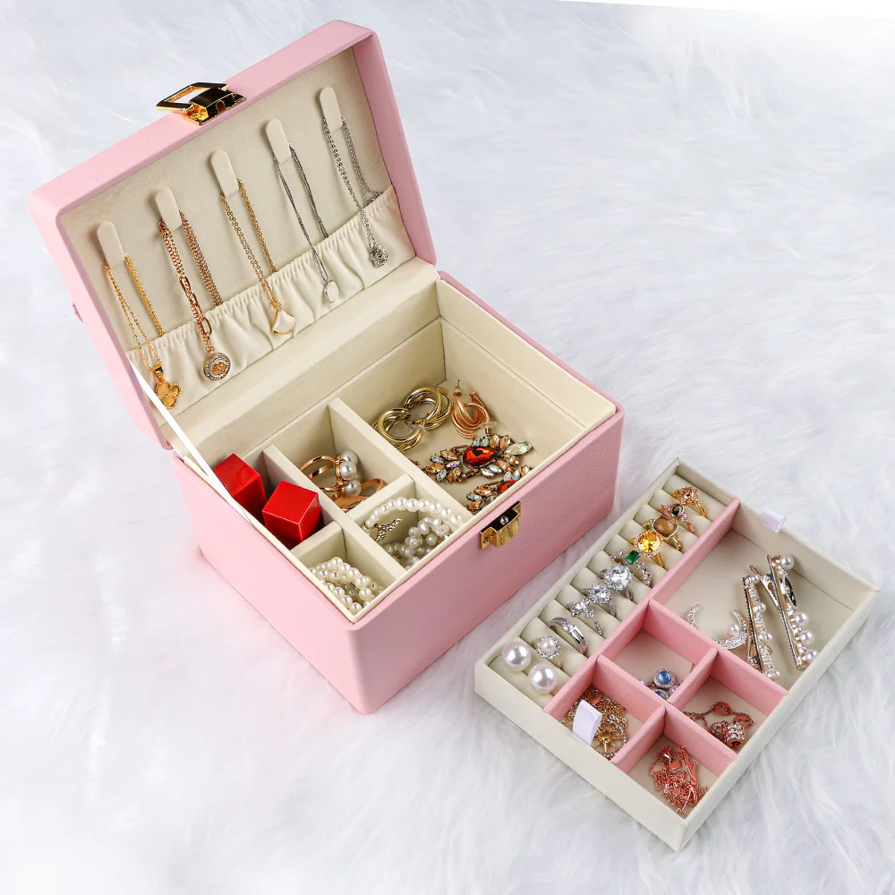 

Золотая шкатулка для хранения ювелирных изделий, многослойное двухслойное ожерелье, серьги-гвоздики, браслет, футляр для ювелирных изделий, роскошное ощущение