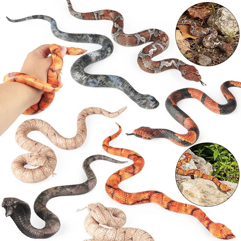 Oenux Original Modèle de Serpent à sonnette simulé réaliste, Serpent à bandes rouges de la mer de Corée, Figurines de collection, Jouet de farce d'Halloween