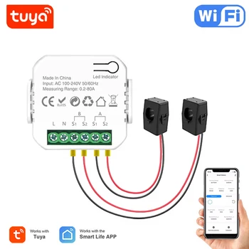 Tuya WiFi Smart Energy Meter 80A พลังงานแสงอาทิตย์ PV ระบบการใช้การผลิตแบบสองทิศทางการตรวจสอบเมตร APP ควบคุม 1/2 CT