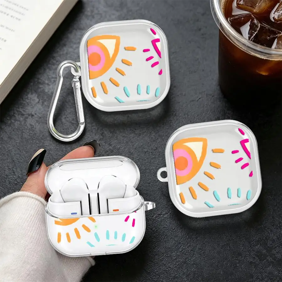 Colorful Eyes Art Case For Samsung Galaxy Buds 3 FE Live 3Pro 2 2Pro 4Pro 4 Pro Clear Earphone Cases Cover With Hook