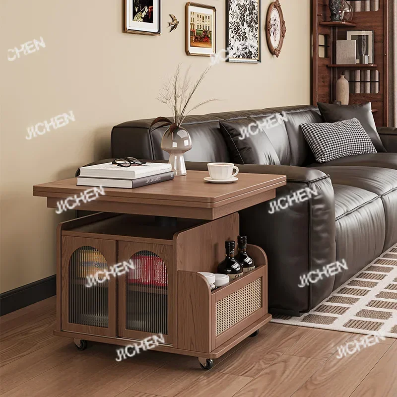 

JCX HSSolid Wood Lifting Coffee Table Movable Cart Tea Table Folding Dining Dual-purpose Tea Living Room Sofa Side Cabinet