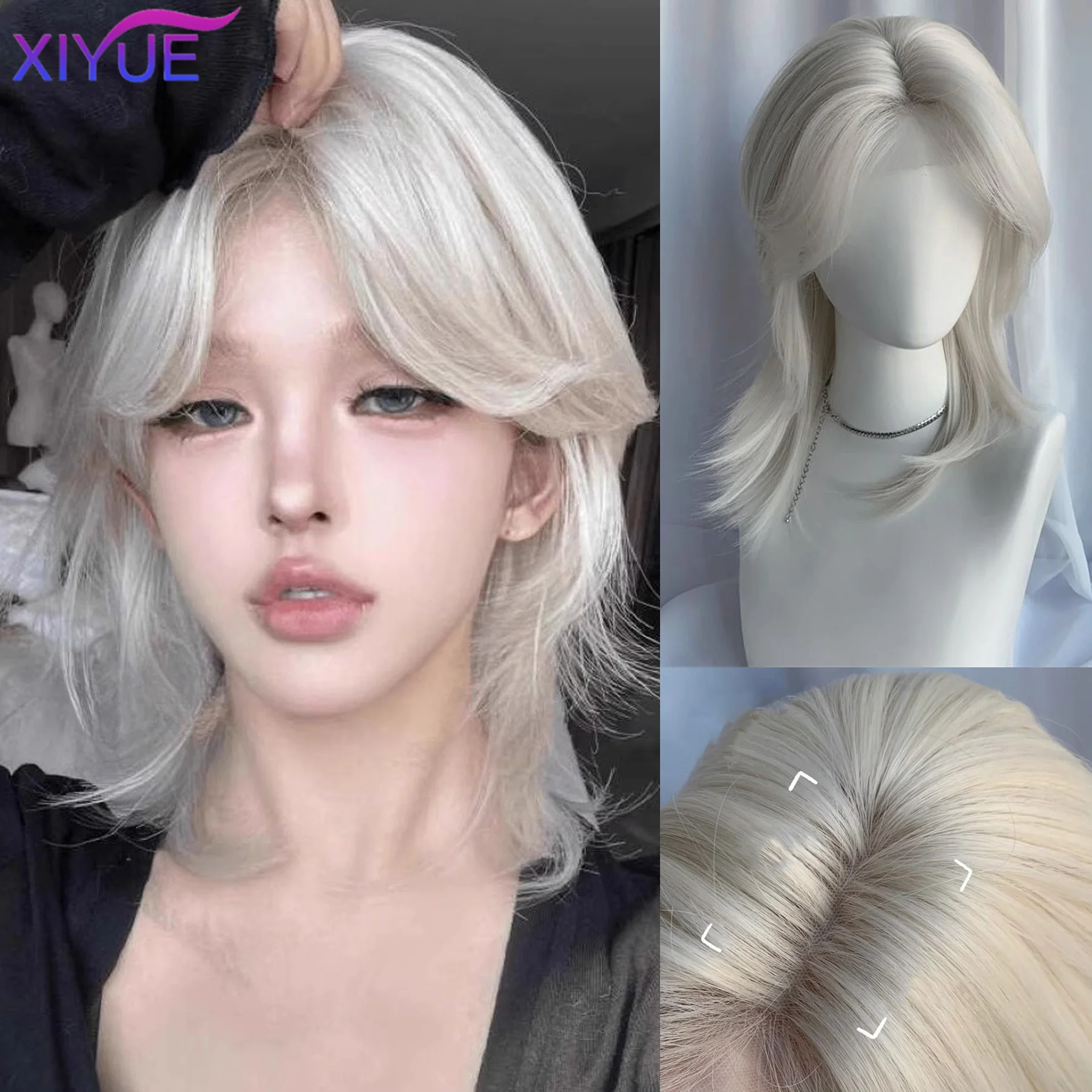 Lolita Synthetic Wig Forehead Lace Wolf Tail Short Curly Hair White Gold Layering Daily Fluffy Wig Full Head Unisex Daily Hallow