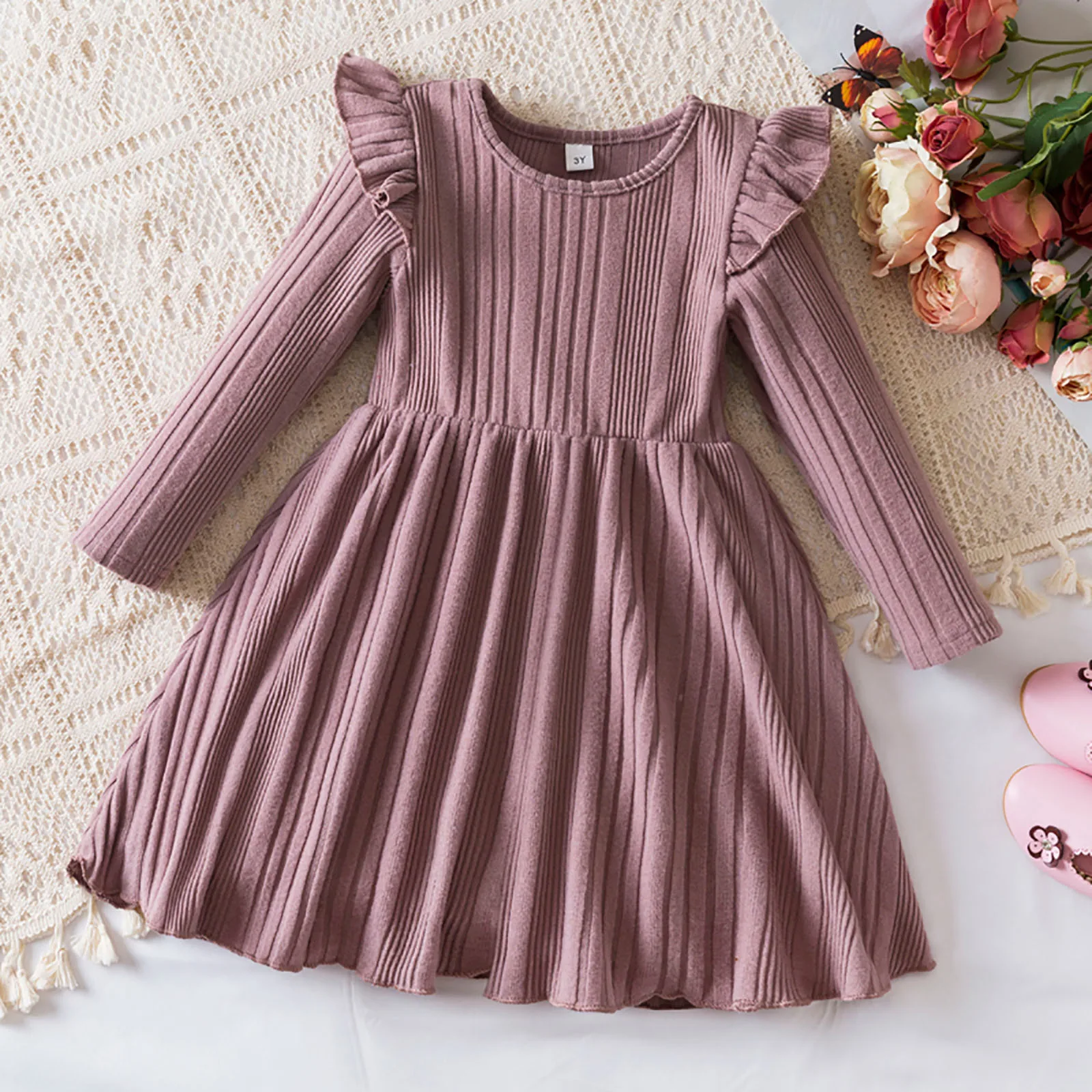 2024 New Year Red Girl Knitting Rib Wool Long Sleeve Princess Dress Winter New Warm Sweater Dress Kid Christmas Casual Clothes