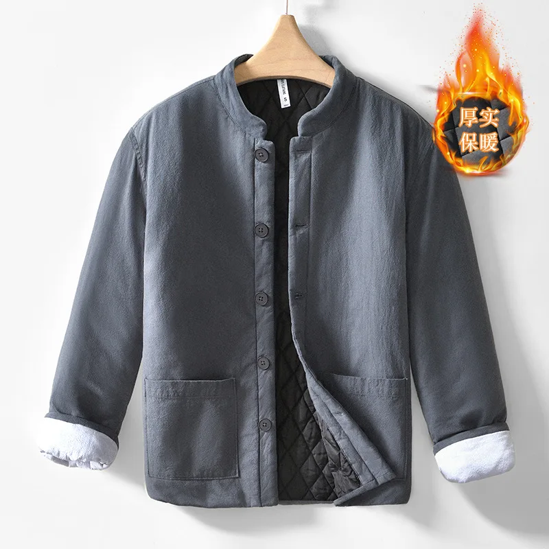 Japanese Style Stand Collar Warm Padded Jacket For Men Vintage Solid Loose Versatile Wadded Jacket Trend Male Outwear Clothing
