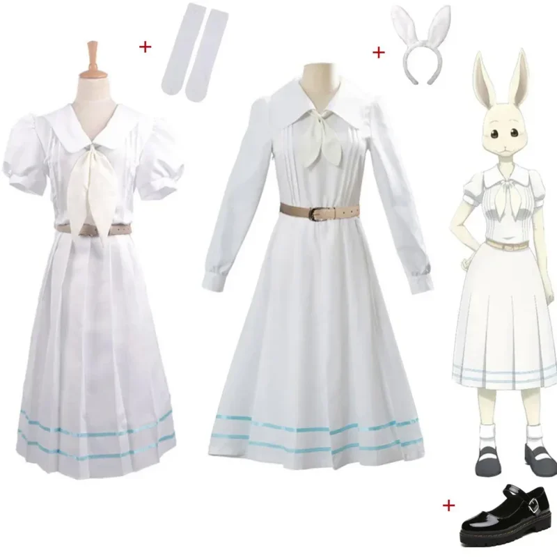 أزياء أنيمي Beastars Haru التأثيرية للسيدات البالغات فستان طويل ملابس الهالوين بدلة غطاء الرأس جورب حذاء MN3