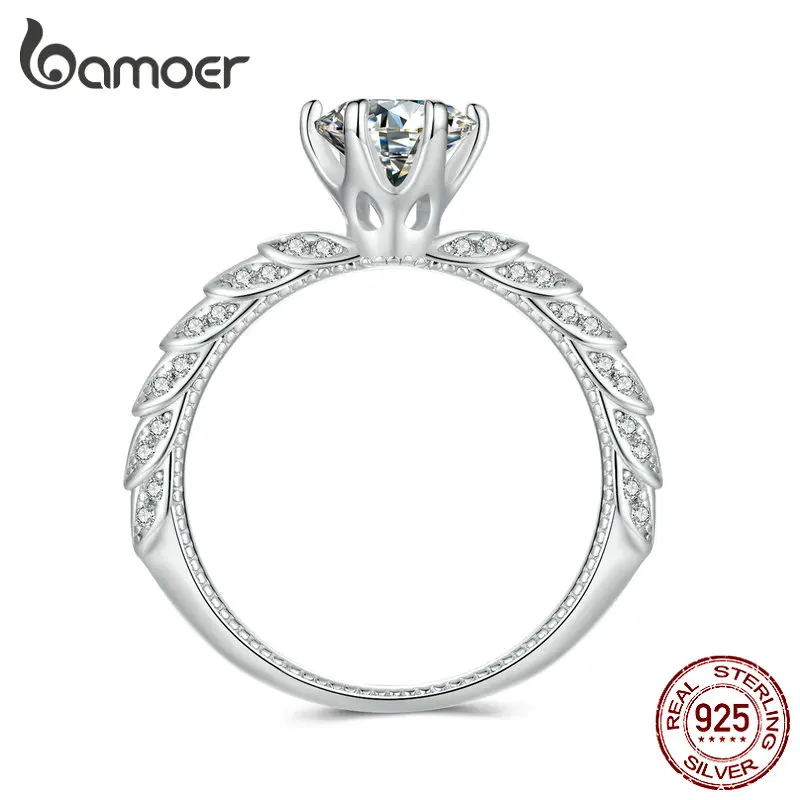 BAMOER Shining Moissanite Ring for Women Engagement Wedding Luxury Band 925 Sterling Silver Ring