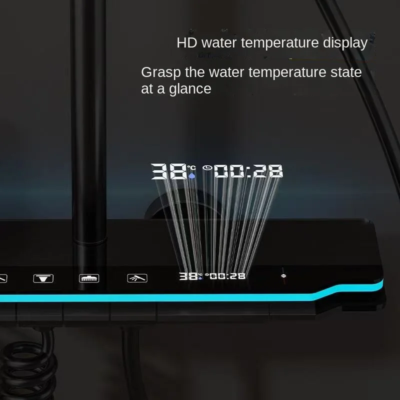 Space aluminum digital display shower head set, bathroom bathroom, shower, pressurized and thickened all copper shower