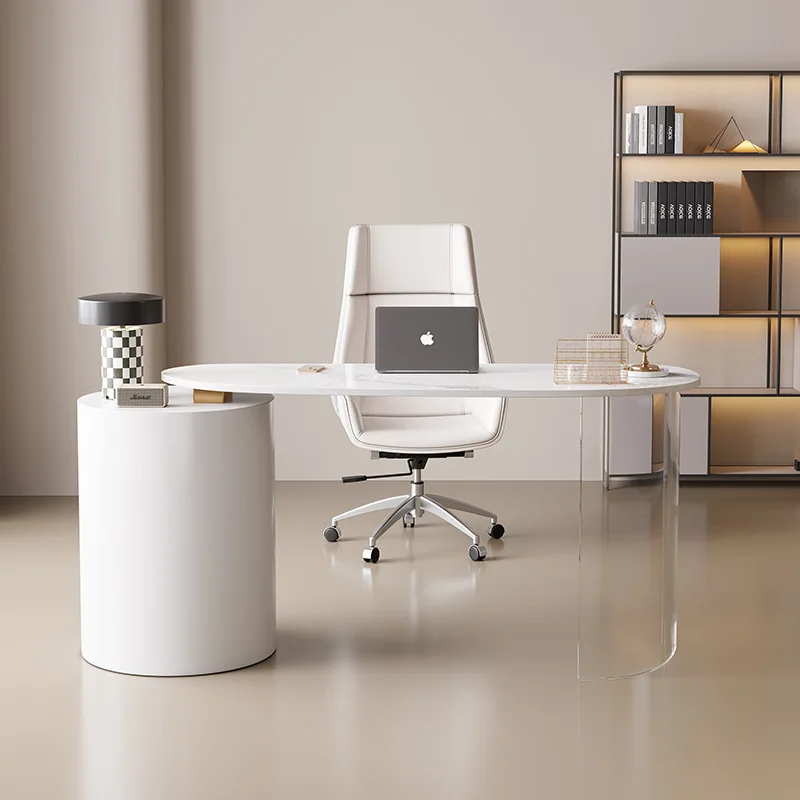 

Cream wind curved desk light luxury study modern simple household writing desk wabi **** style small apartment computer desk