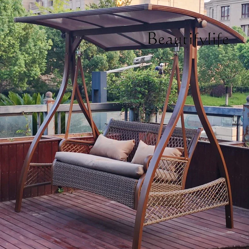 

Outdoor swing rocking chair outdoor double balcony courtyard garden hanging basket rattan chair wrought iron fashion
