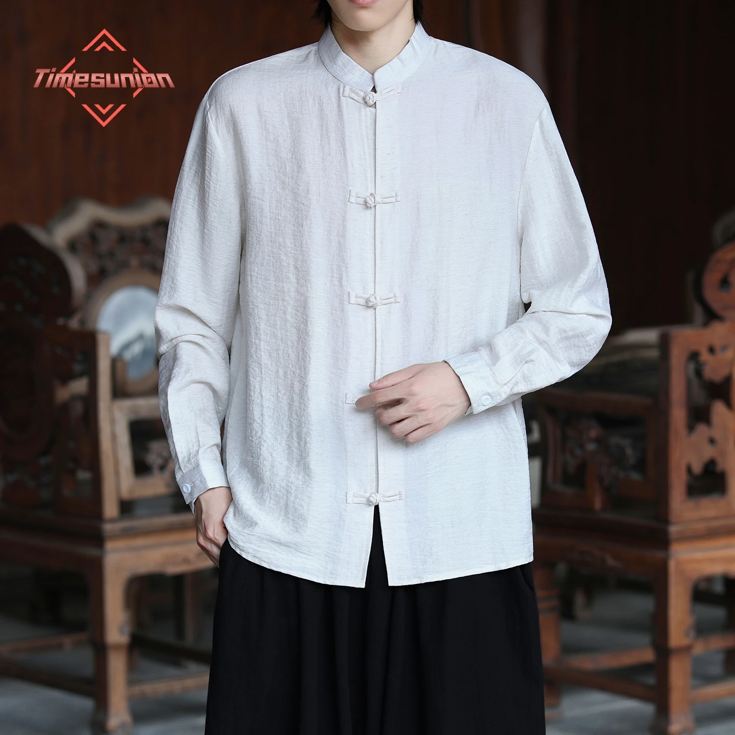 

Мужская новая льняная рубашка в китайском стиле с длинным рукавом, модная белая рубашка с пряжкой в виде диска, весна-осень, повседневная классическая белая рубашка
