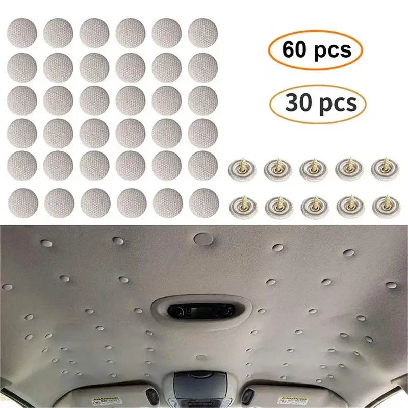 10 30 60PCS Car Interior Roof Buckles - Headliner Ceiling Cloth Fixing Screws With Fabric Buckle Rivets And Retainer Caps